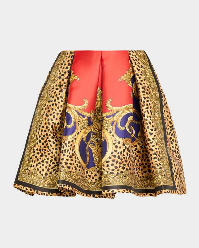 Pleated Cheetah Barocco Mini Skirt